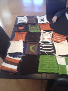 Here's the early attempt at getting all the squares assembled. And JL can't help but photobomb even the most mundane of photos.